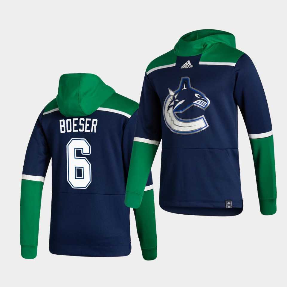 Men Vancouver Canucks 6 Boeser Blue NHL 2021 Adidas Pullover Hoodie Jersey